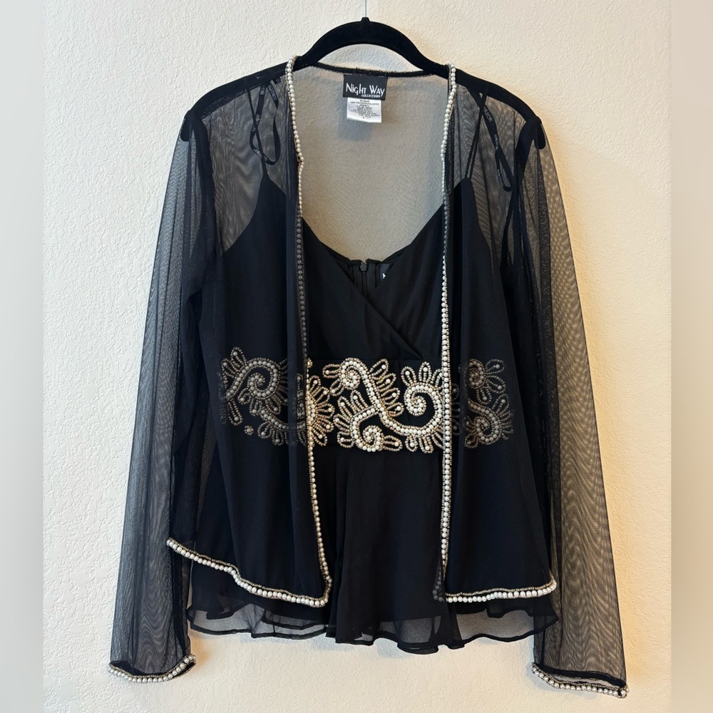 Night Way Collections Black Beaded Top and matching Sheer Jacket